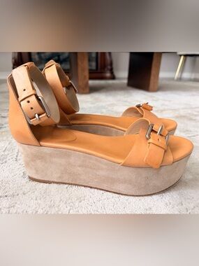 Michael Kors Collection Leather Ankle-Strap Sandals in Warm Tan